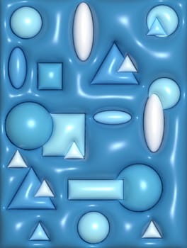 Abstract blue background with various shapes, 3D rendering illustration