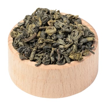 Twisted dry green tea leaves, healthy drink