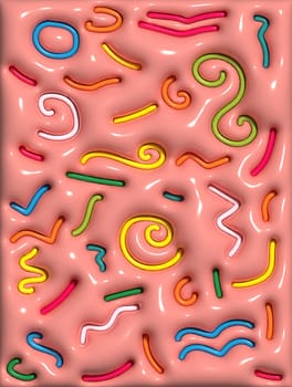 Abstract pink background with different shapes, inflated 3D rendering illustration