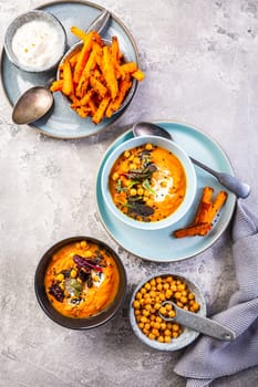 Homemade sweetpotato and carrot soup with chickpeas