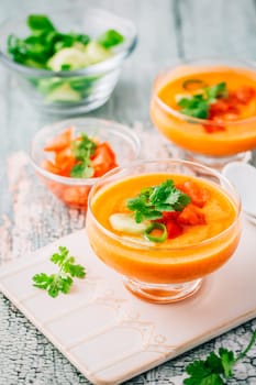 Gazpacho soup. Traditional spanish cold tomato soup of fresh raw vegetables