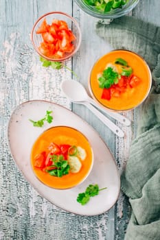 Gazpacho soup. Traditional spanish cold tomato soup of fresh raw vegetables