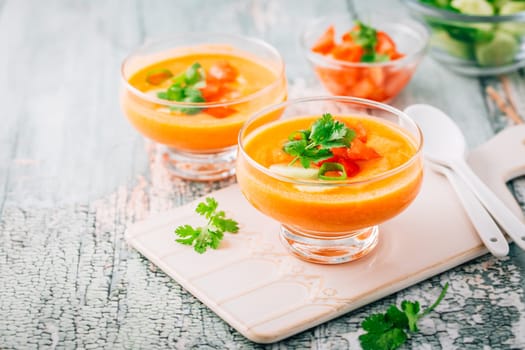 Gazpacho soup. Traditional spanish cold tomato soup of fresh raw vegetables