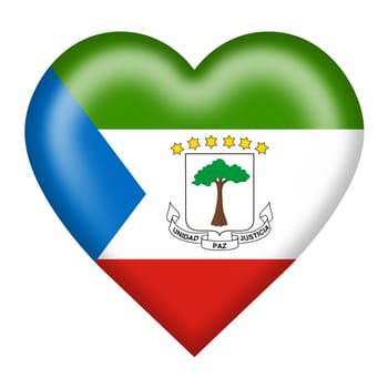 An Equatorial Guinea flag heart button isolated on white with clipping path 3d illustration