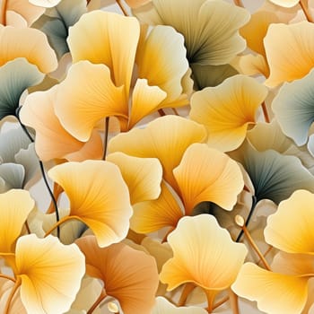 Ginkgo biloba yellow leaves seamless pattern. Generative AI