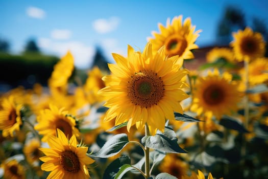 Field of blooming sunflowers. Generative AI