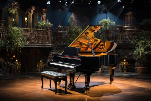 Piano in concert hall. Generative AI