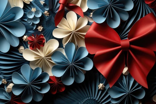Paper flowers and confetti for Independence Day. Paper origami. Generative AI