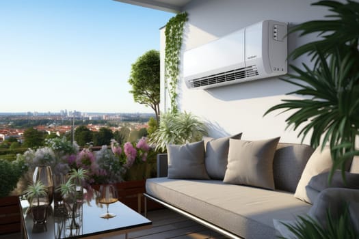 Air conditioner. Cooling down on a hot day. Generative AI