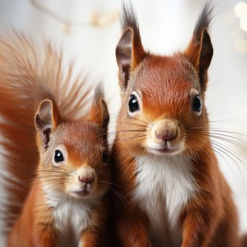 Squirrel and baby squirrel on white background. Generative AI