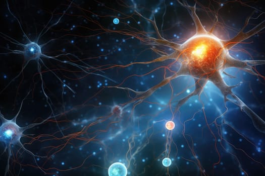 Close up view of neuron cells transmitting a signal. Generative AI