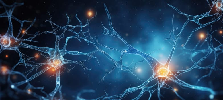 Close up view of neuron cells transmitting a signal. Generative AI