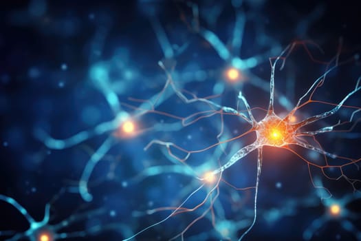 Close up view of neuron cells transmitting a signal. Generative AI