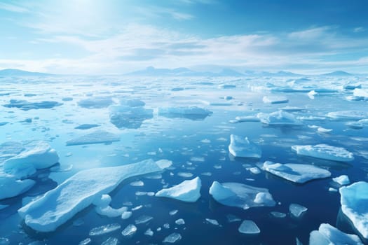 Ice sheets melting in the arctic ocean or waters. Global warming and climate change. Generative AI
