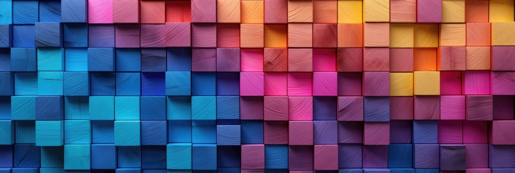 Abstract block stack wooden 3d cubes, colorful wood texture for backdrop. Generative AI