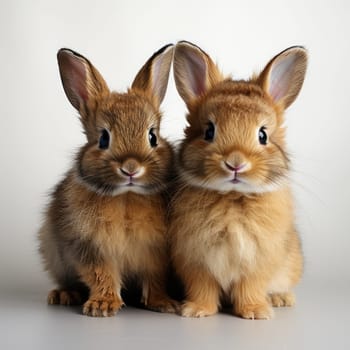 Rabbit and bunny on white background. Generative AI