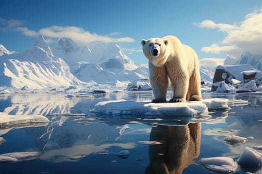 Polar bear on melting ice floe in arctic sea, digital ai.