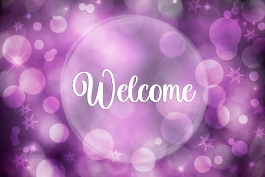 Purple and White Christmas Background With Shiny Bokeh and Text Welcome
