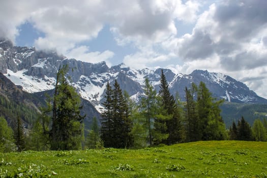 Panorama of massive Alpine mountains -  the Austrian Alps of the Dachstein region (Styria in Austria)