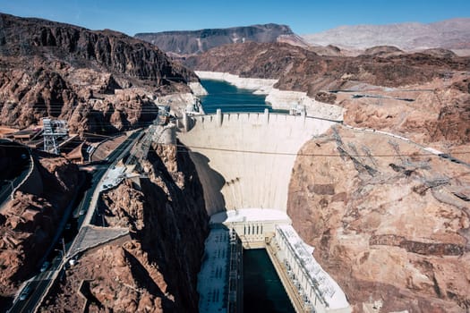 Scenic view of Hoover Dam and Lake Mead from the bypass bridge