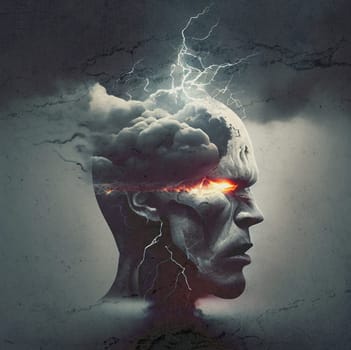 Stress and migraine seizure, Epilepsy and Alzheimer disorder, brain waves, mental health concept, generative AI