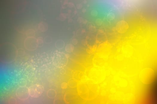 Abstract bright spring or summer landscape texture with natural green bokeh lights and yellow circular lights with sunshine. Autumn or summer background with copy space. Beautiful backdrop.