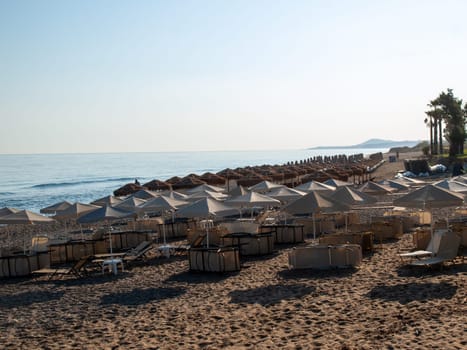 View of sandy beach in Rethymnon on Crete, Greece
