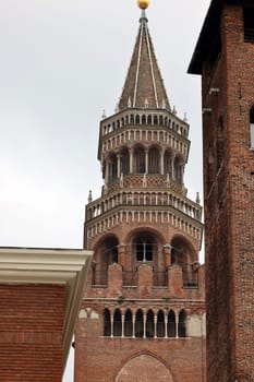 the Medieval Bell Tower of Cremona known as the Torrazzo, Lombardy, Italy.