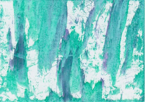 Encaustic painting with abstract pattern in green and blue, painted with paint iron and wax