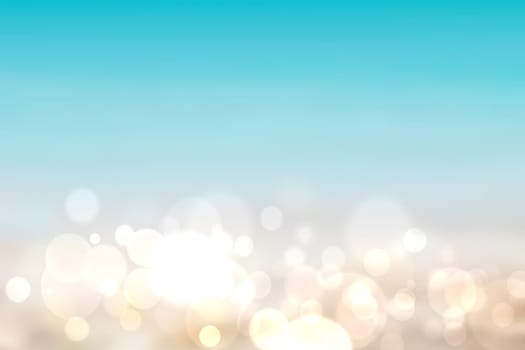 Abstract bright gradient motion spring or summer landscape texture background with natural gold yellow bokeh lights and blue bright sunny sky. Beautiful backdrop with space for design.