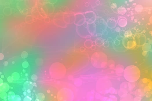 Party invitation background. Abstract pastel blue green yellow orange texture with blurred bokeh lights and soft color circles. Beautiful backdrop for design of invitation for various holidays. Card concept.