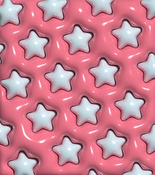 White inflated stars on a pink background, 3D rendering illustration