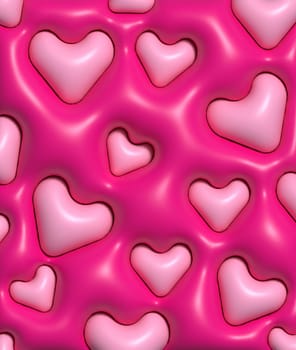 Abstract pink background with red hearts, wallpaper for mobile devices, 3D illustration