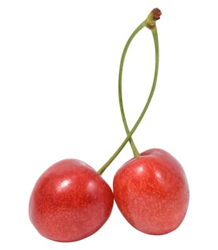 Ripe red cherry on a white isolated background