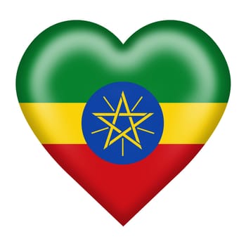 An Ethiopia flag heart button isolated on white with clipping path 3d illustration