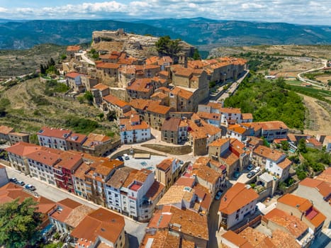 Aerial panoramic view of Culla in Castellon listed as beautiful villages of Spain