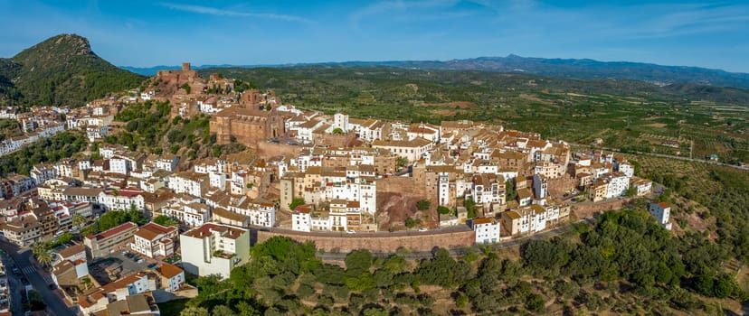 Aerial panoramic view of Vilafames in Castellon listed as beautiful towns of Spain