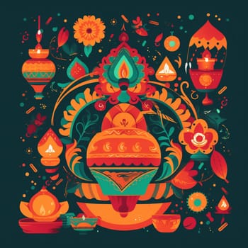Celebrate the Festival of Lights with this colorful cartoon image! This vibrant image celebrate Diwali, with traditional decorations and symbols of the holiday.