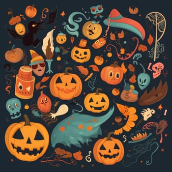 Get into the spooky spirit with this fun cartoon image! This Halloween-themed image celebrate the holiday, with traditional decorations and symbols of the season.