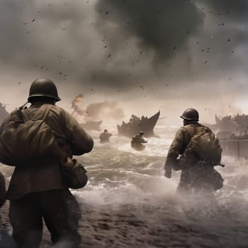 Experience the courage and sacrifice of the soldiers who stormed the beaches of Normandy on June 6, with this powerful image that honors the bravery of the Allied forces. The composition captures the chaos and intensity of the battlefield, with soldiers in the midst of combat, planes overhead, and ships on the horizon. The style is realistic with muted colors to convey the gravity of the situation. It's a tribute to the soldiers who fought for freedom and democracy, and a reminder of the importance of their sacrifice.