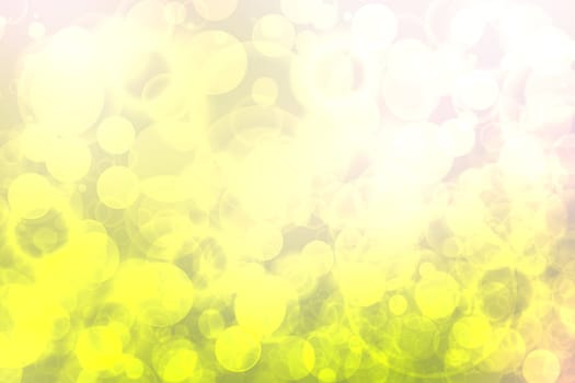 Abstract bright spring or summer landscape texture with natural green bokeh lights and yellow circular lights with sunshine and sun rays. Beautiful autumn background with copy space.