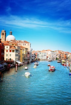 Grand canal waters at sunny day, Venice, Italy, retro toned