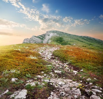 Plateau of a mountain in the autumn