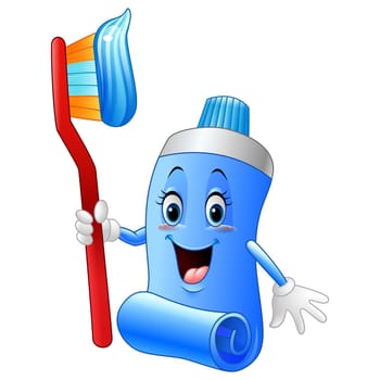 Cartoon cartoon toothpaste tube holding tooth brush