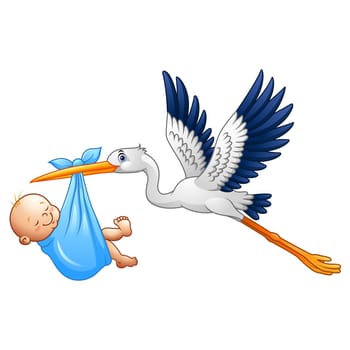 Cartoon stork with  baby boy
