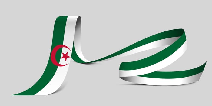 3D illustration. Flag of Algeria on a fabric ribbon background.