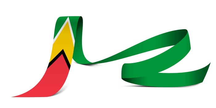 3D illustration. Flag of Guyana on a fabric ribbon background.