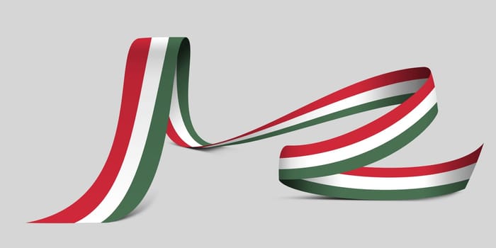 3D illustration. Flag of Hungary on a fabric ribbon background.