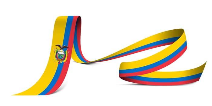 3D illustration. Flag of Ecuador on a fabric ribbon background.