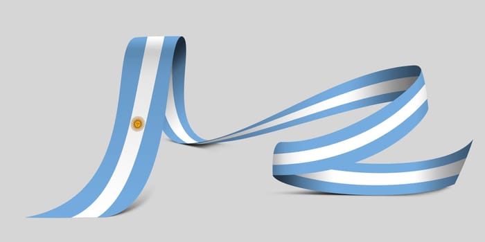3D illustration. Flag of Argentina on a fabric ribbon background.